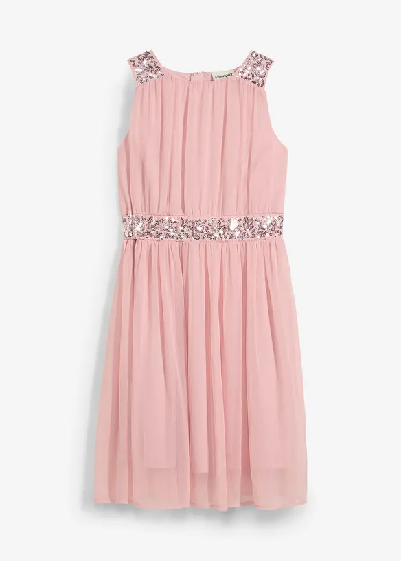 Chiffonkleid mit Paillettenband in rosa von vorne - bonprix