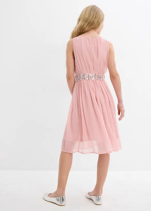 Chiffonkleid mit Paillettenband in rosa von hinten (Totalaufnahme) - bonprix