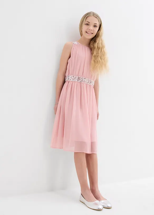 Chiffonkleid mit Paillettenband in rosa von vorne (Totalaufnahme) - bonprix