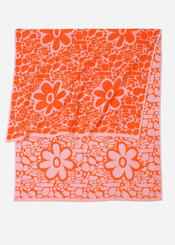 Baumwoll-Handtuch mit Jacquard-Blumen Design in pink - bonprix