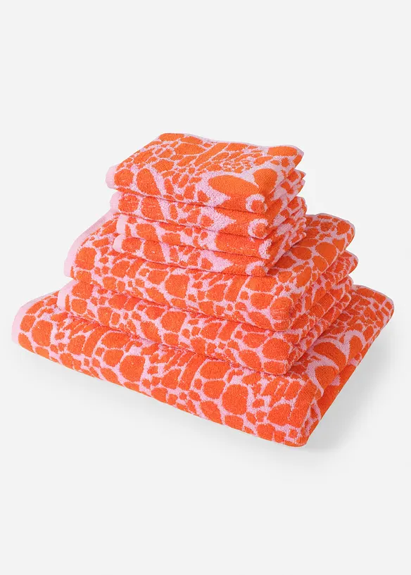Baumwoll-Handtuch mit Jacquard-Blumen Design in pink von vorne - bonprix