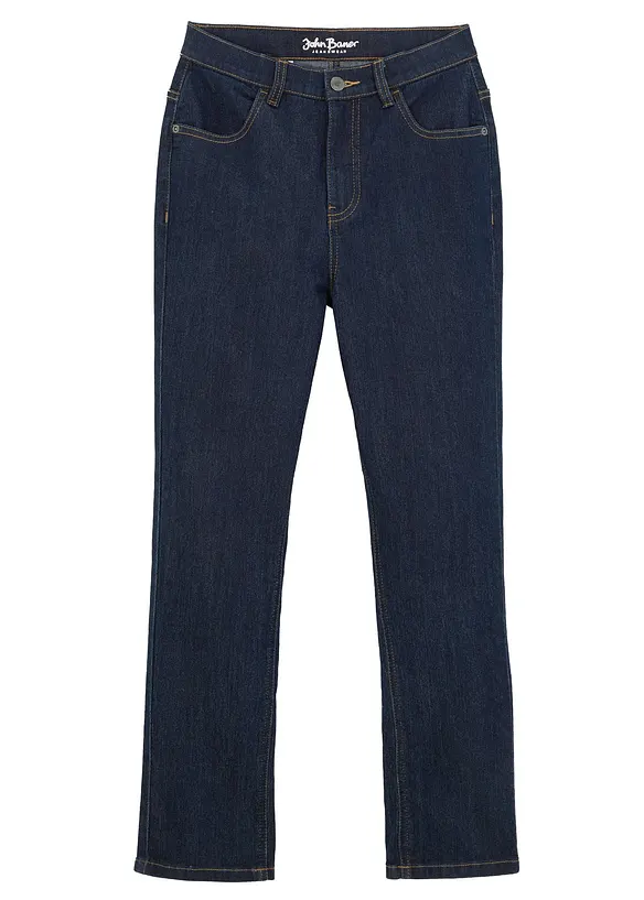 Slim Fit Stretch-Jeans mit verstellbarem Bund, Straight in blau von vorne - bonprix