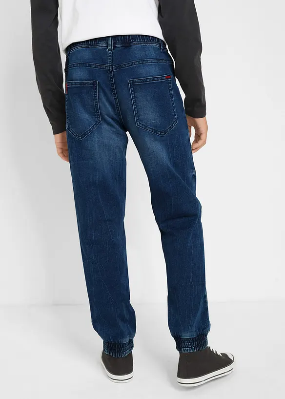 Regular-Fit-Schlupf-Jeans aus Sweatdenim, Tapered in blau von hinten - bonprix