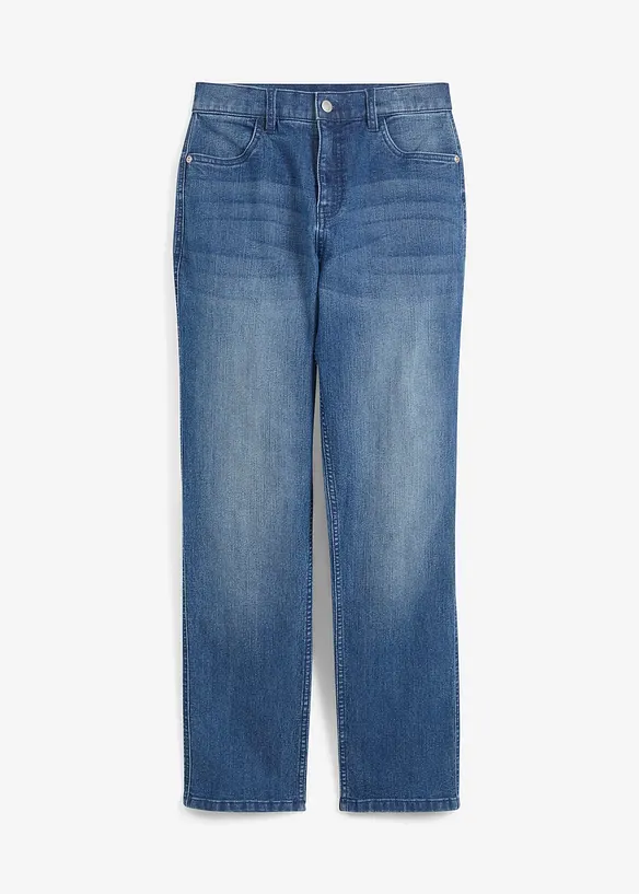 Loose-Fit Stretch-Jeans mit verstellbarem Bund, Straight in blau von vorne - bonprix