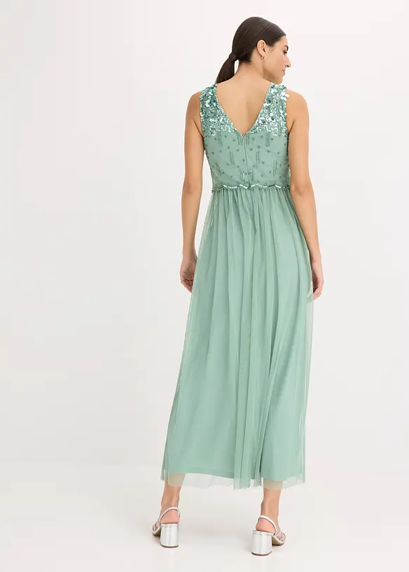 Maxikleid mit Paillettenstickerei in grün von hinten (Totalaufnahme) - bonprix Maxikleid mit Paillettenstickerei in grün von hinten (Totalaufnahme) - bonprix