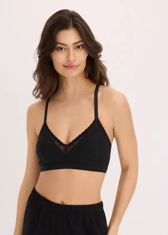 Gepolstertes Bralette ohne Bügel mit Bio-Baumwolle (2er Pack) in schwarz von vorne (im Anschnitt) - bonprix