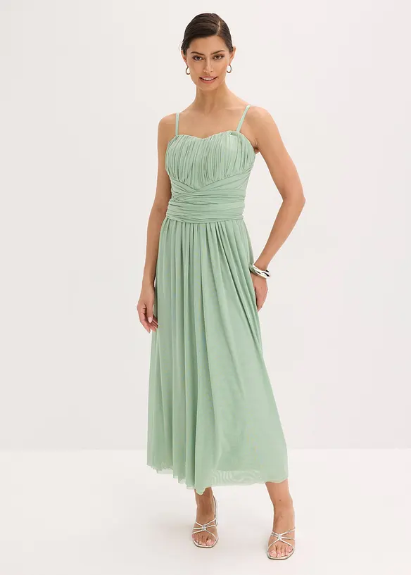 Maxikleid aus Mesh mit Tragevarianten in grün von vorne (Totalaufnahme) - bonprix