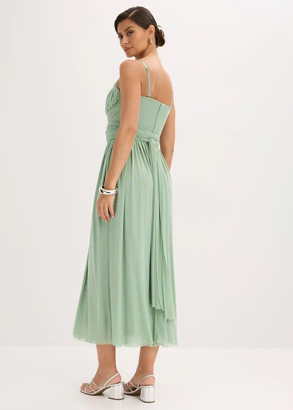 Maxikleid aus Mesh mit Tragevarianten in grün von hinten (Totalaufnahme) - bonprix