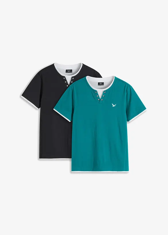 2-in-1-Shirt (2er Pack) in petrol von vorne - bonprix