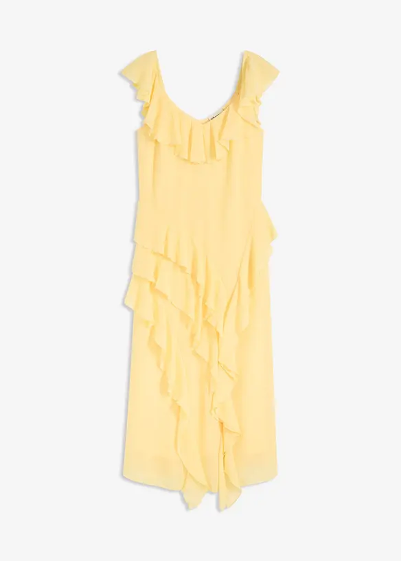 Chiffonkleid mit Trägern und Volants in gelb von vorne - bonprix Chiffonkleid mit Trägern und Volants in gelb von vorne - bonprix