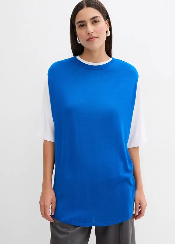 Ballonförmiges Stricktop aus feiner Viskose in blau von vorne (im Anschnitt) - bonprix