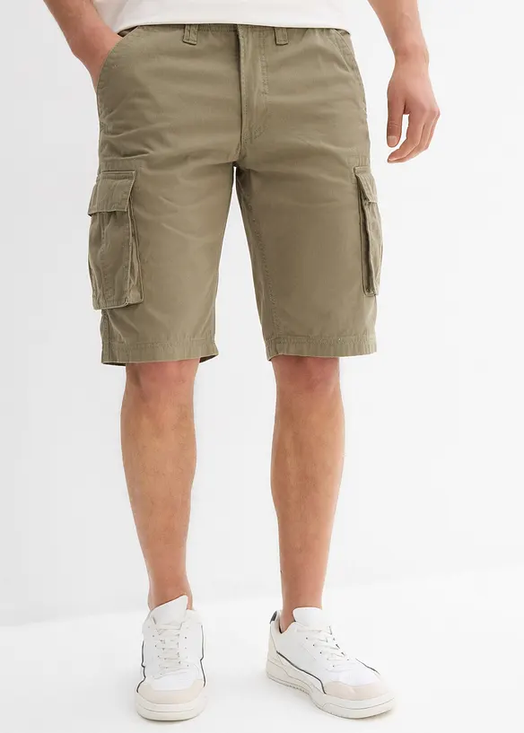 Cargo-Bermuda aus reiner Baumwolle in Relaxed Fit in grün von vorne - bonprix