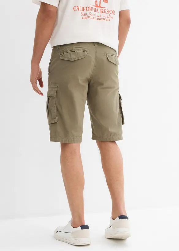 Cargo-Bermuda aus reiner Baumwolle in Relaxed Fit in grün von hinten - bonprix