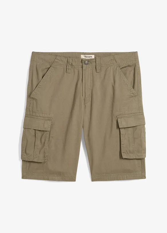 Cargo-Bermuda aus reiner Baumwolle in Relaxed Fit in grün von vorne - bonprix
