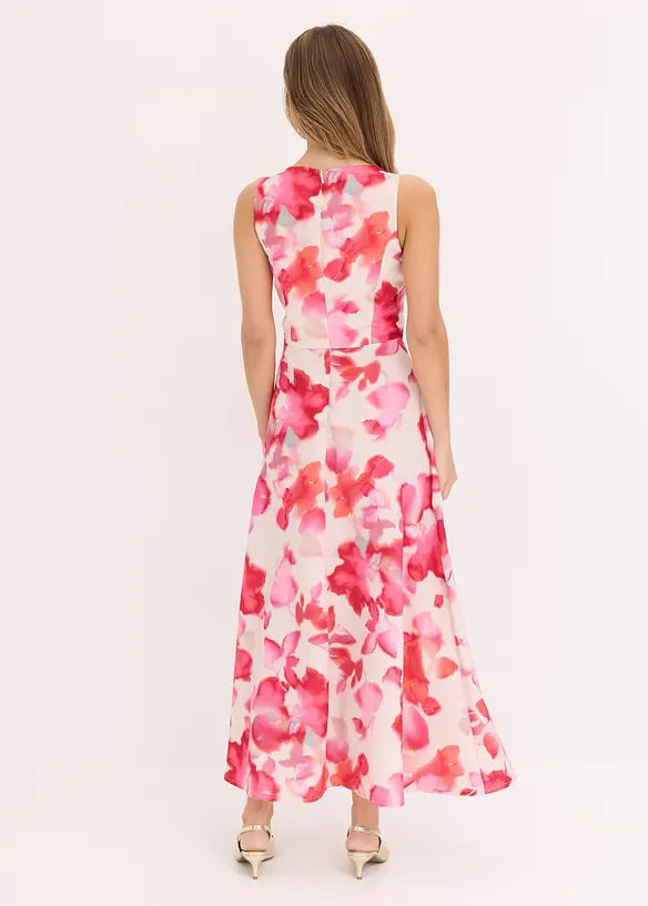 Maxikleid aus glänzendem Satin in weiß von hinten (Totalaufnahme) - bonprix
