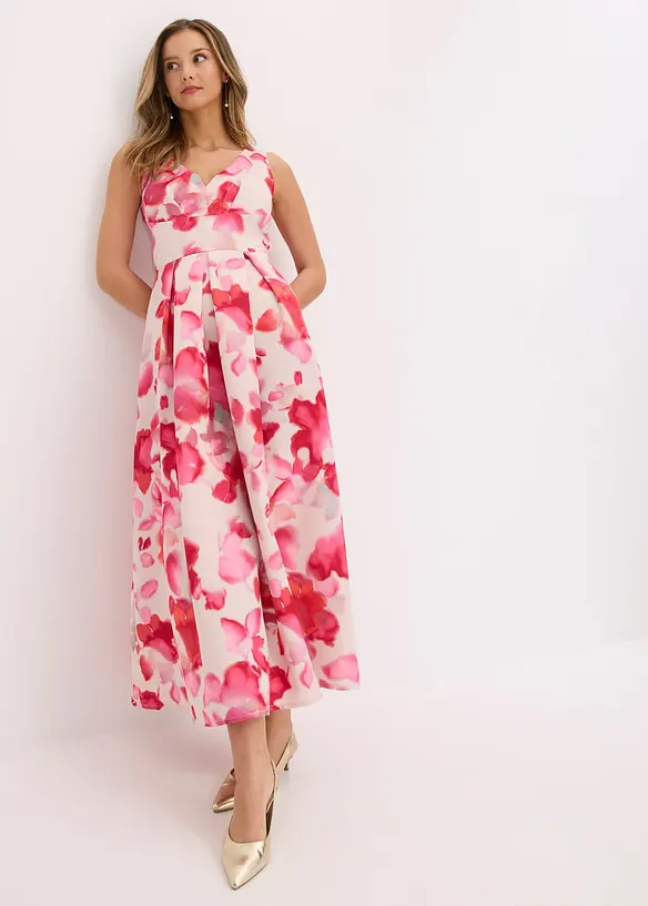 Maxikleid aus glänzendem Satin in weiß von vorne (Totalaufnahme) - bonprix