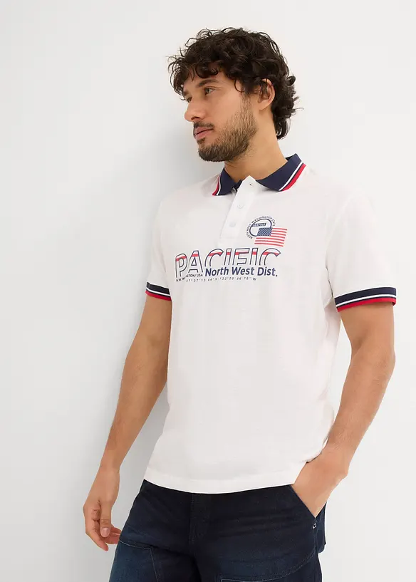 Poloshirt, Kurzarm aus reiner Bio-Baumwolle (2er Pack) in blau von vorne (im Anschnitt) - bonprix