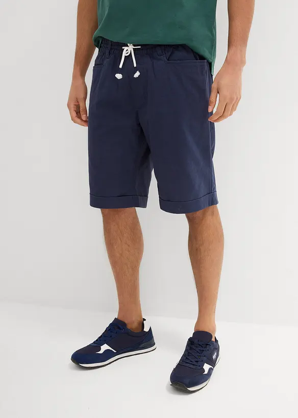 Regular Fit Schlupf-Bermuda aus luftigem Leinen-Mix in blau von vorne - bonprix