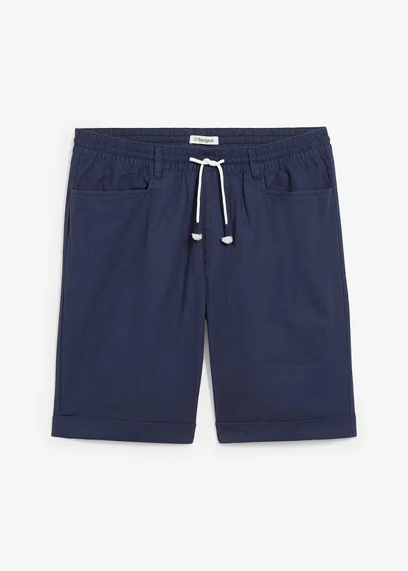 Regular Fit Schlupf-Bermuda aus luftigem Leinen-Mix in blau von vorne - bonprix
