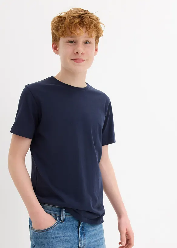 T-Shirt aus reiner Baumwolle (3er Pack) in blau von vorne (im Anschnitt) - bonprix