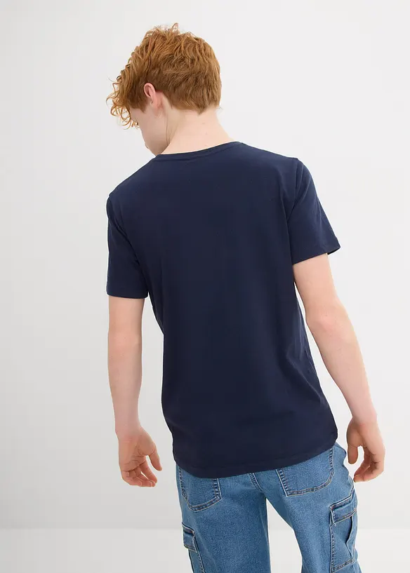 T-Shirt aus reiner Baumwolle (3er Pack) in blau von hinten (im Anschnitt) - bonprix