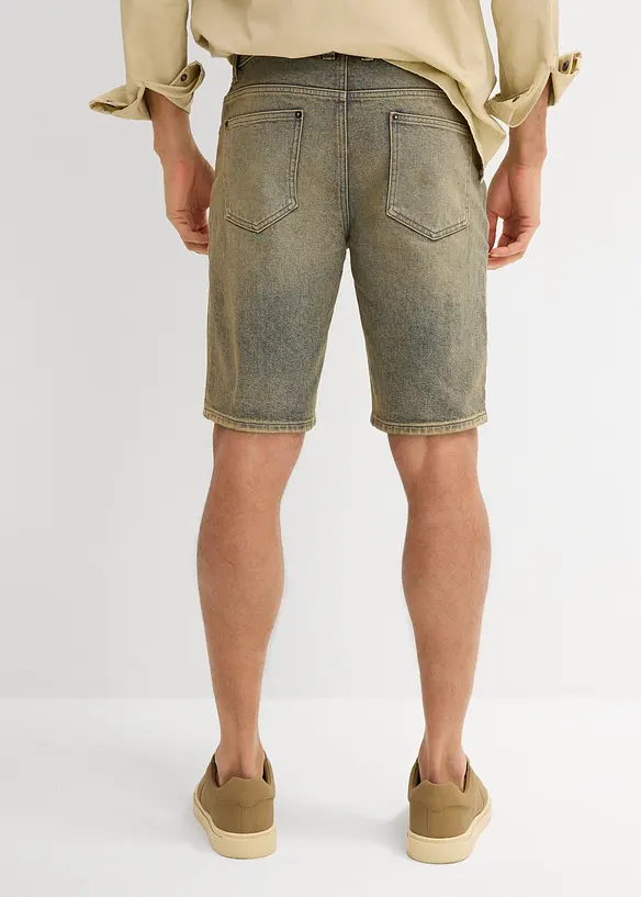 Dirty Washed Stretch-Jeans-Bermuda, Regular Fit in blau von hinten - bonprix