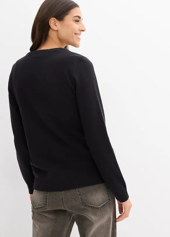 Strickjacke, Rundhals in schwarz von hinten (im Anschnitt) - bonprix