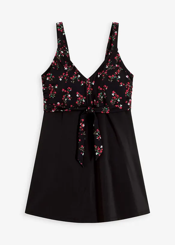 Badekleid mit Bindeband in schwarz von vorne - bonprix
