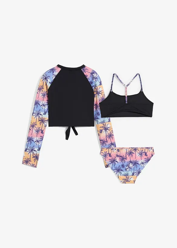 Bikini und  cropped Badeshirt (3-tlg. Set) in schwarz von hinten - bonprix