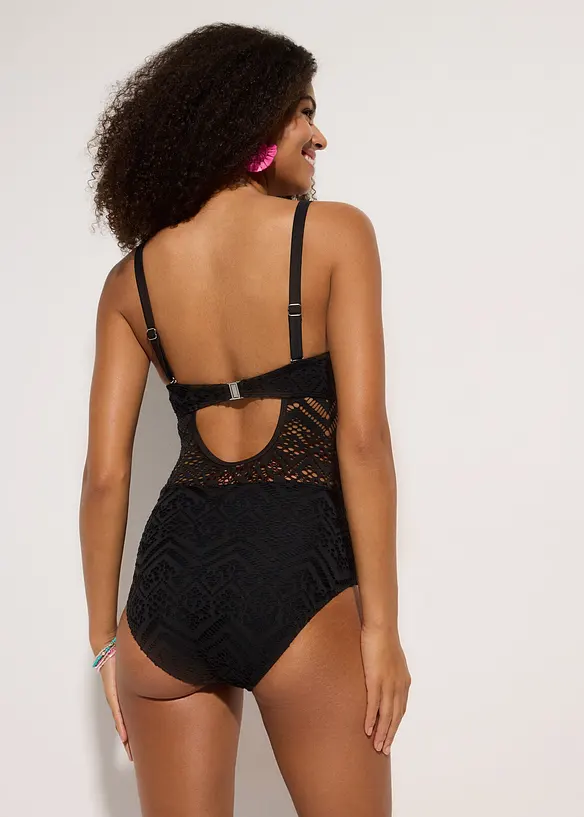 Bandeau-Badeanzug mit Spitze in schwarz von hinten (Totalaufnahme) - bonprix