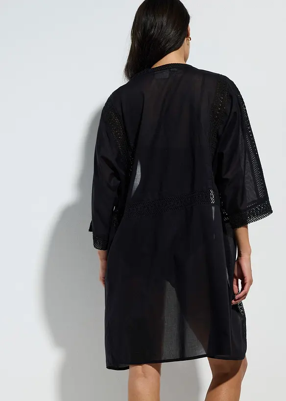 Offene Strandtunika mit Spitze in schwarz von hinten (im Anschnitt) - bonprix