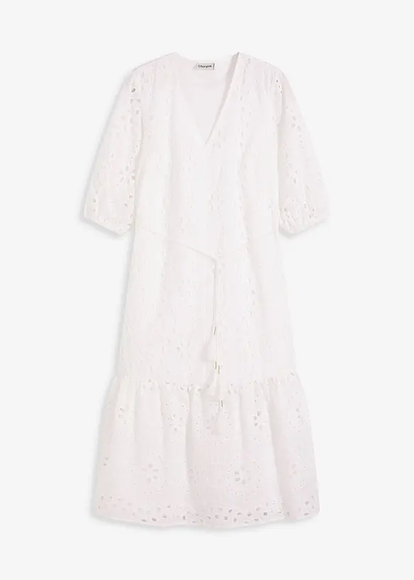 Midikleid aus reiner Baumwolle mit Lochstickerei in weiß von vorne - bonprix Midikleid aus reiner Baumwolle mit Lochstickerei in weiß von vorne - bonprix