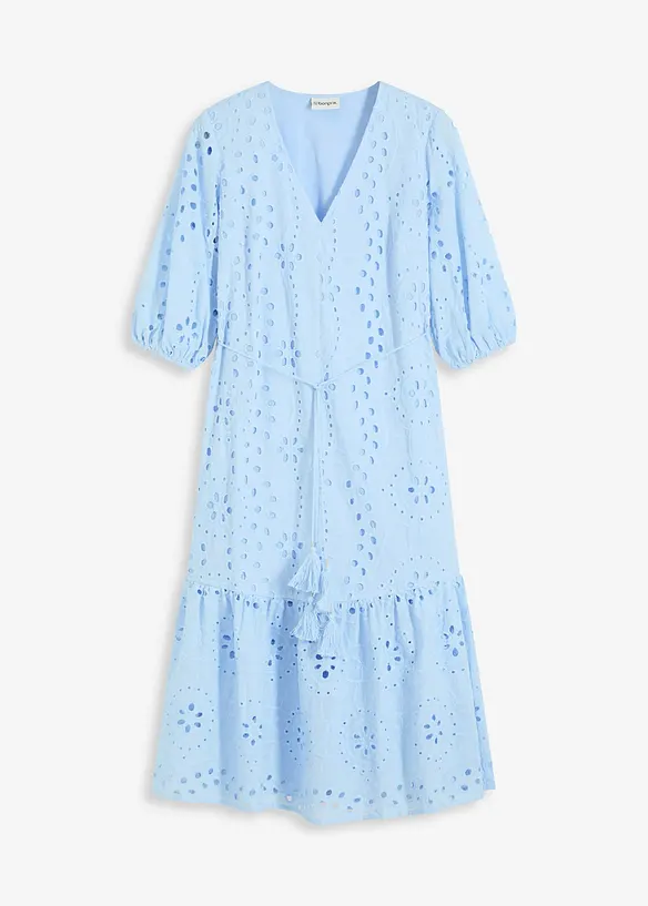 Midikleid aus reiner Baumwolle mit Lochstickerei in blau von vorne - bonprix