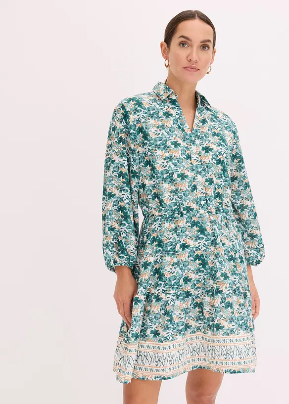 Kleid im Leinen-Look in weiß von vorne (Totalaufnahme) - bonprix