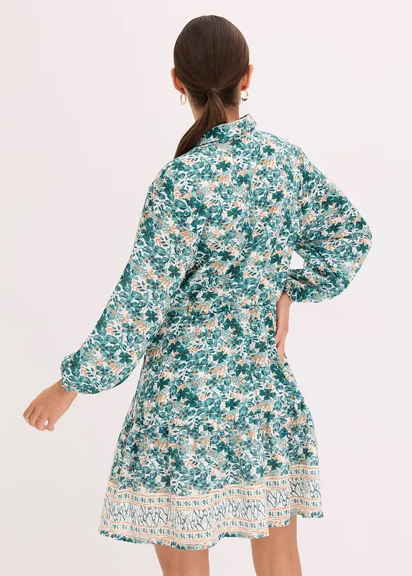 Kleid im Leinen-Look in weiß von hinten (Totalaufnahme) - bonprix