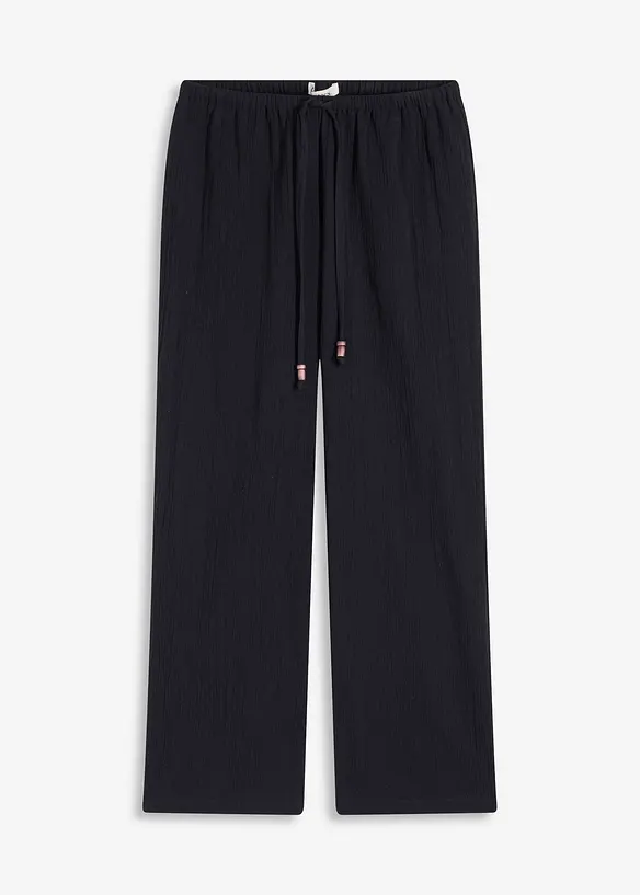 Schlupfhose aus strukturiertem Crinkle in schwarz von vorne - bonprix