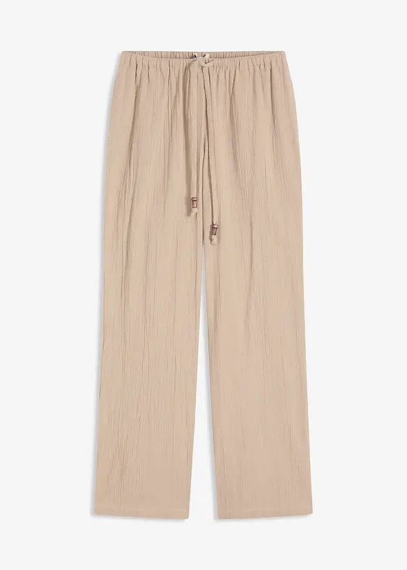 Schlupfhose aus strukturiertem Crinkle in beige von vorne - bonprix