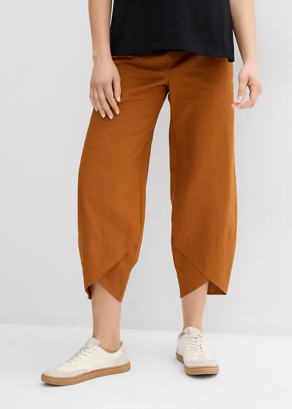 Umstandshose mit Bauchband aus Leinen-Mix in braun von vorne - bonprix