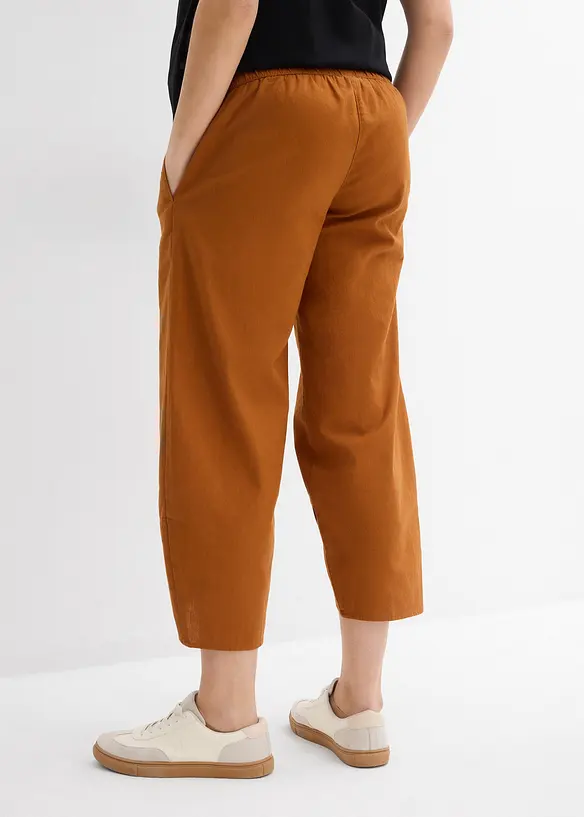 Umstandshose mit Bauchband aus Leinen-Mix in braun von hinten - bonprix