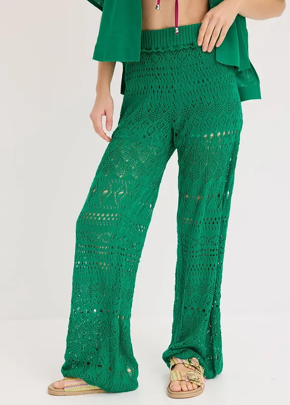 Schlupfhose mit Lochstrickmuster in grün von vorne - bonprix Schlupfhose mit Lochstrickmuster in grün von vorne - bonprix