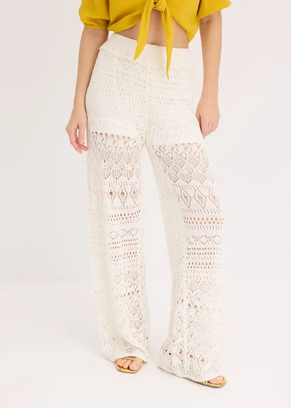 Schlupfhose mit Lochstrickmuster in weiß von vorne - bonprix Schlupfhose mit Lochstrickmuster in weiß von vorne - bonprix