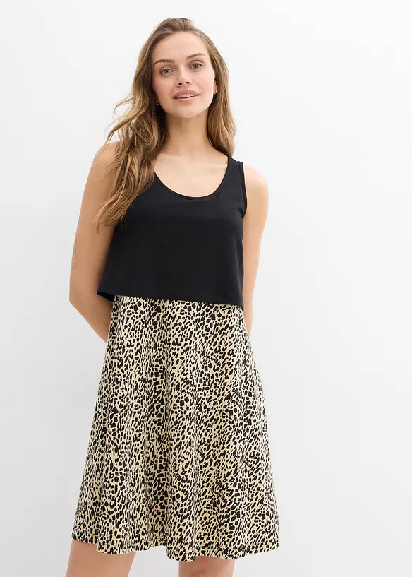 2-in-1 Umstands- und Stillkleid aus Baumwolljersey in schwarz von vorne (Totalaufnahme) - bonprix