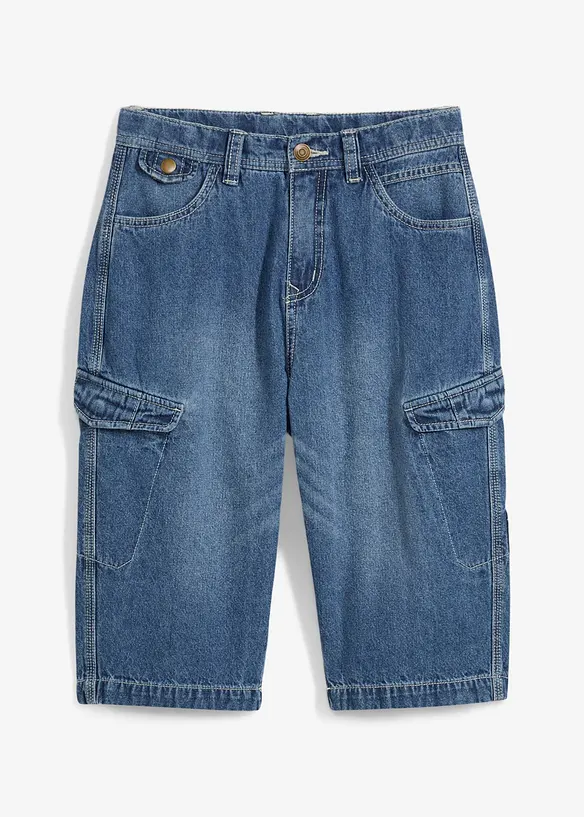 Jeans-Cargobermuda mit verstellbarem Bund, Loose Fit in blau von vorne - bonprix