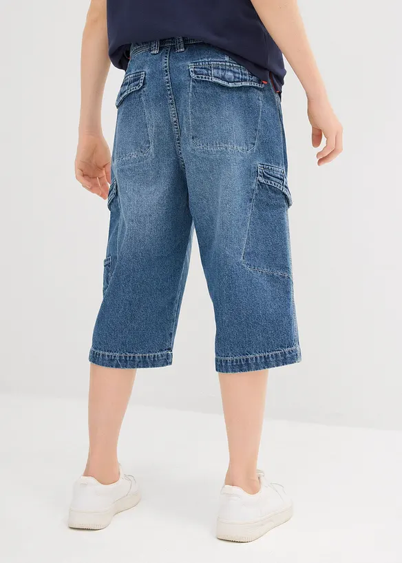 Jeans-Cargobermuda mit verstellbarem Bund, Loose Fit in blau von hinten - bonprix