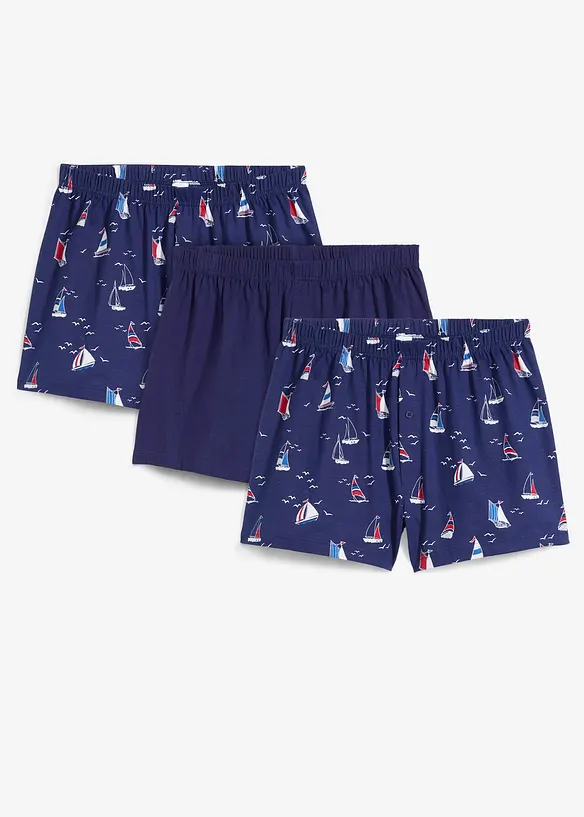 Jersey Boxershorts aus Bio-Baumwolle (3er Pack) in blau von vorne - bonprix