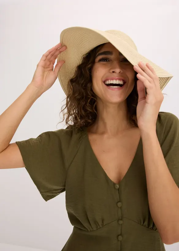 Sonnenhut in Strohoptik in beige von vorne (im Anschnitt) - bonprix