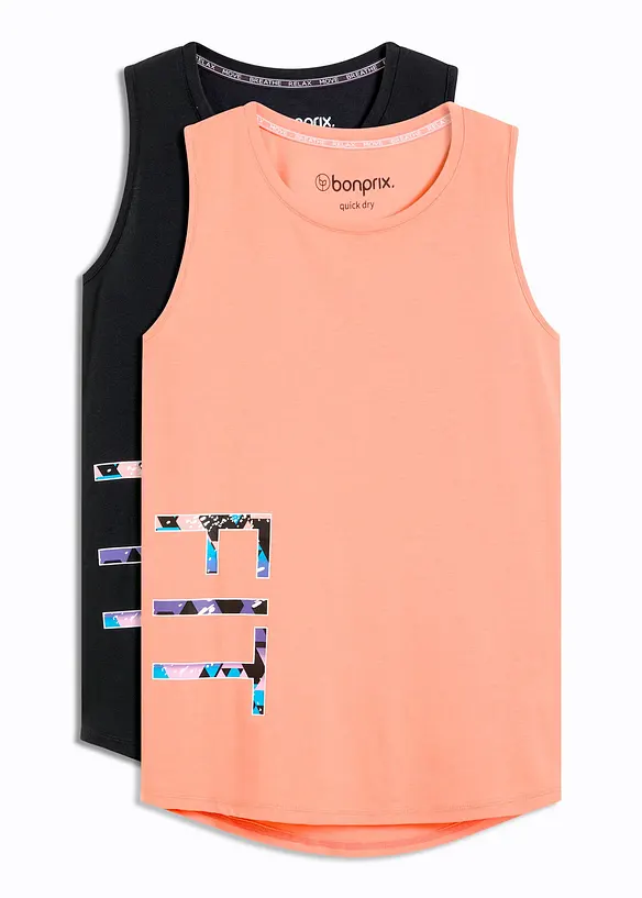 Sport-Top (2er Pack), schnelltrocknend in schwarz von vorne - bonprix