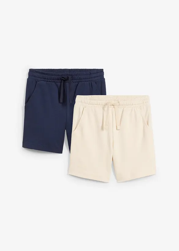 Heavy-Jersey-Shorts (2er Pack) mit Baumwolle in blau von vorne - bonprix