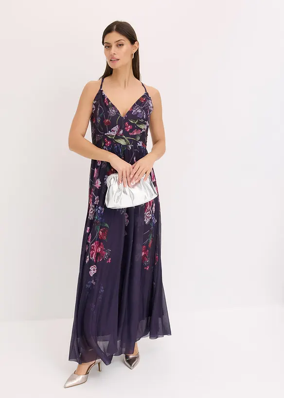 Maxikleid aus zartem Tüll mit Trägern in blau von vorne (Totalaufnahme) - bonprix Maxikleid aus zartem Tüll mit Trägern in blau von vorne (Totalaufnahme) - bonprix