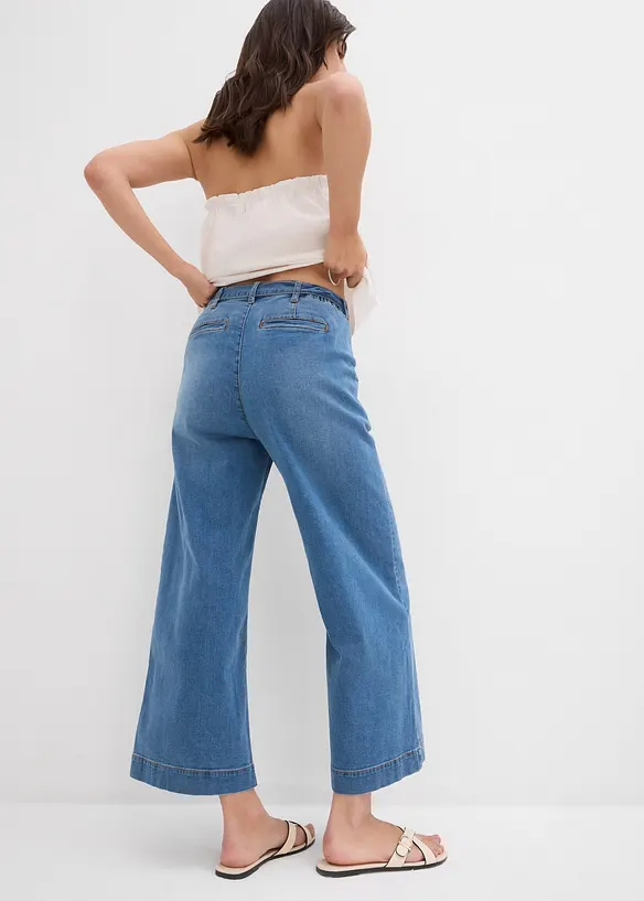 Wide-Leg-Jeans High Waist, Bequembund cropped in blau von hinten - bonprix